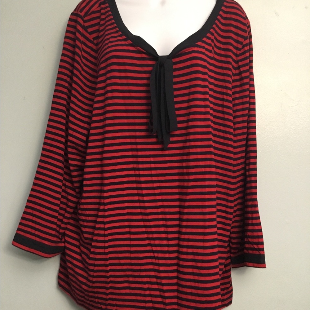 Talbots Bold Red and Navy Striped Top - Picture 10 of 14